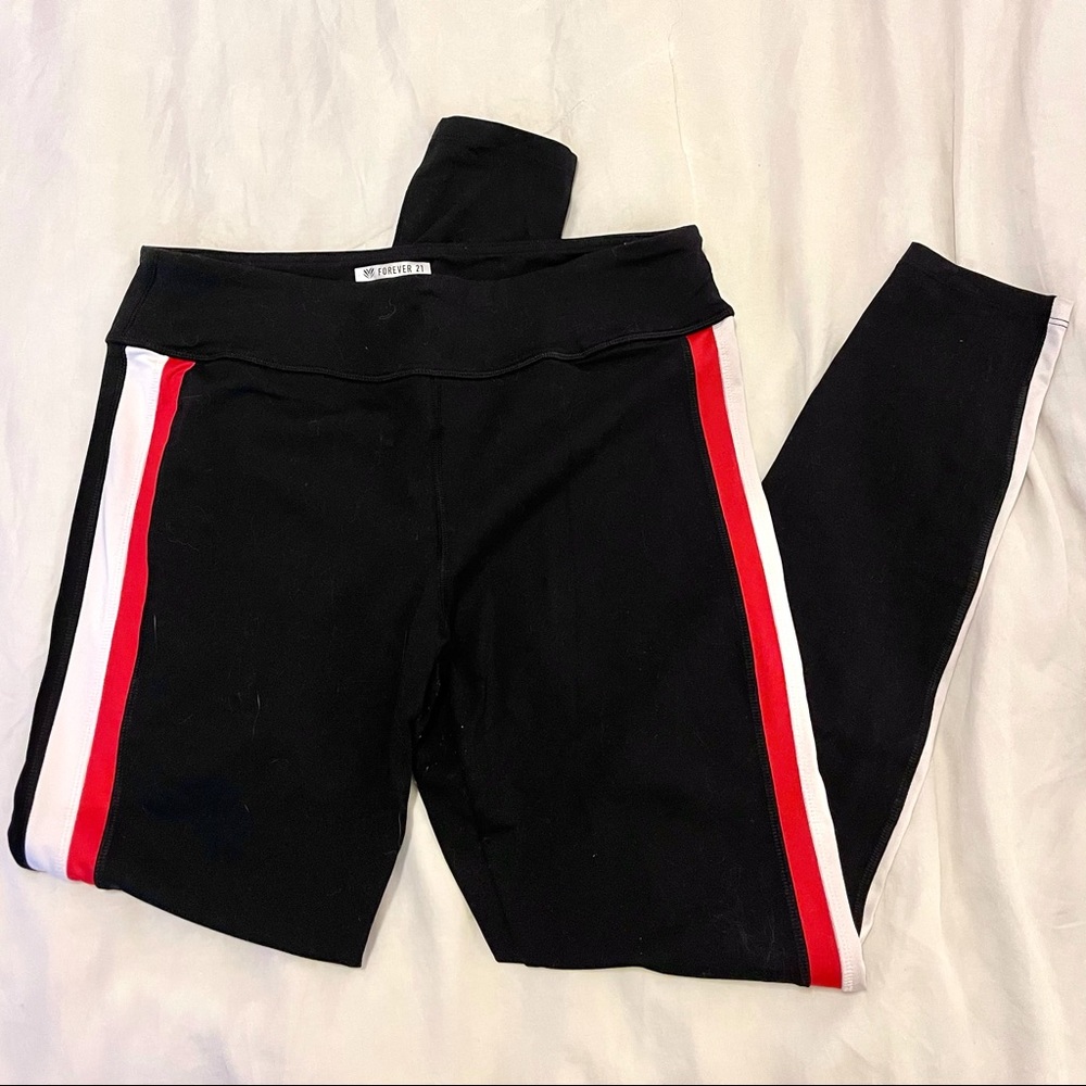 Forever 21 Black + Red Stripped Leggings
